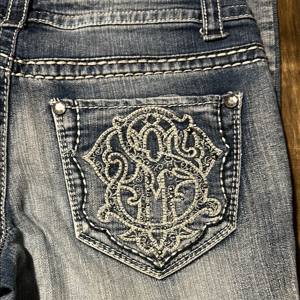 Paisley Sky Blue Boot Cut Jeans with Embroidery and Distressed Details. Size 6 - Picture 2 of 13